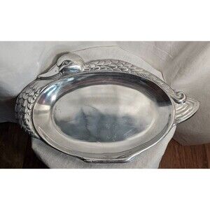 Vintage Shiny Silver Pewter Duck Tray 16" Platter Serveware 90's Era